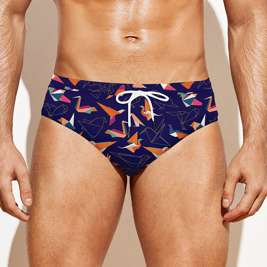 Colorful Origami Bird Pattern Print Men's Swim Briefs