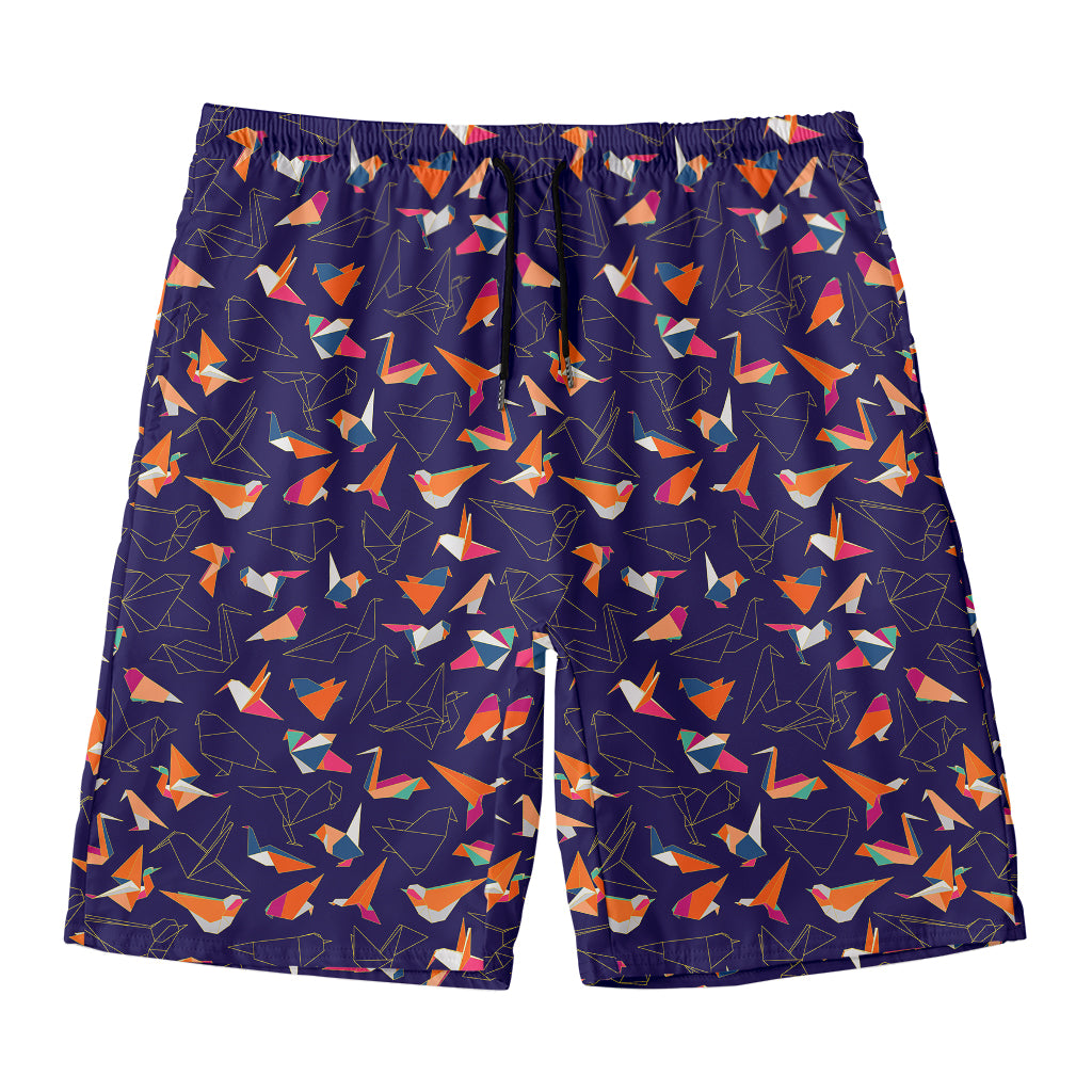 Colorful Origami Bird Pattern Print Men's Swim Trunks