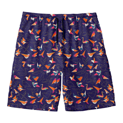 Colorful Origami Bird Pattern Print Men's Swim Trunks