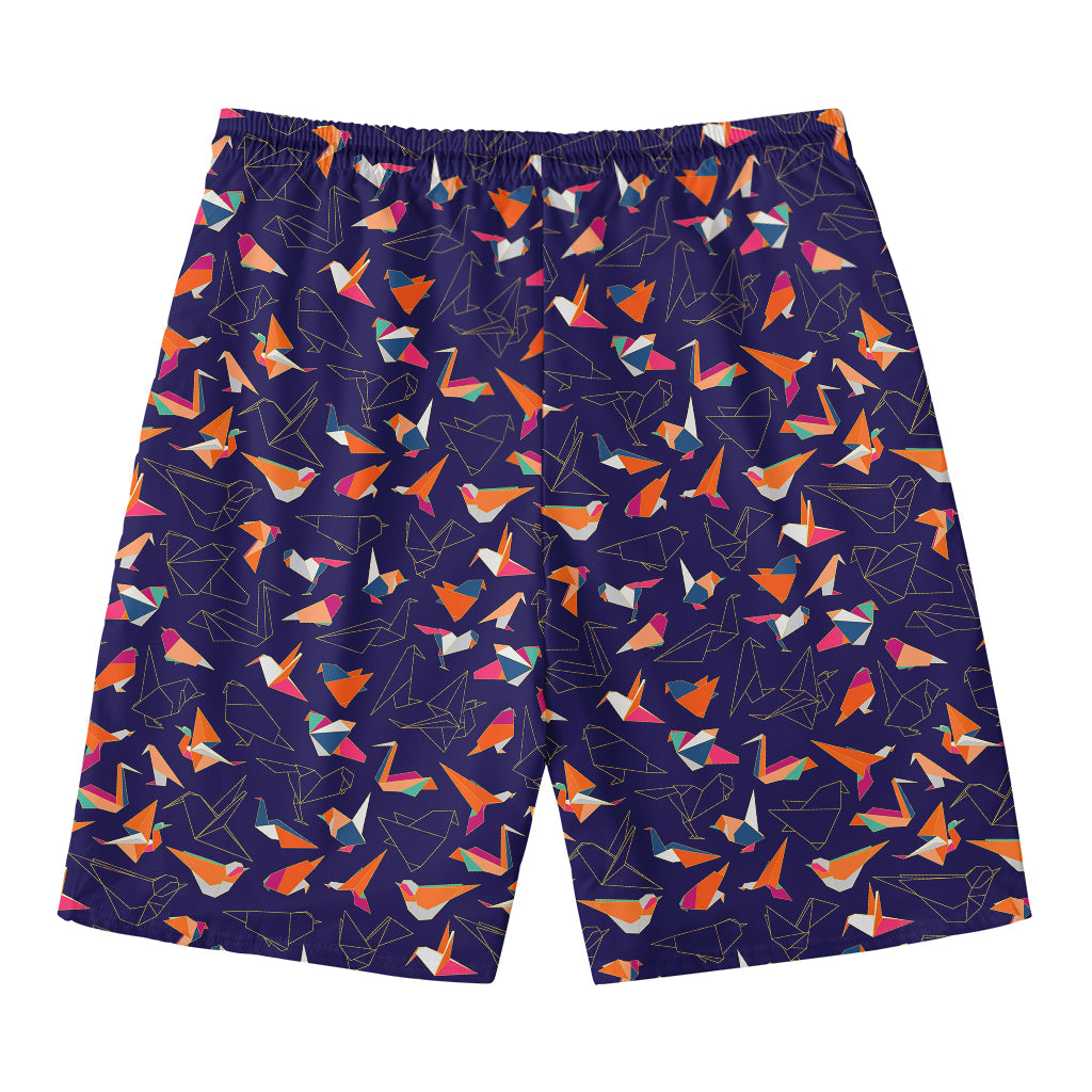 Colorful Origami Bird Pattern Print Men's Swim Trunks