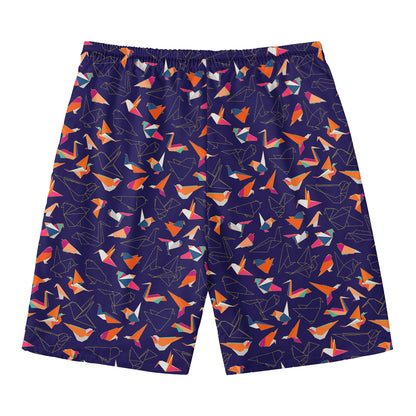 Colorful Origami Bird Pattern Print Men's Swim Trunks