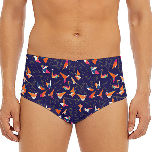 Colorful Origami Bird Pattern Print Men's Triangle Swim Briefs
