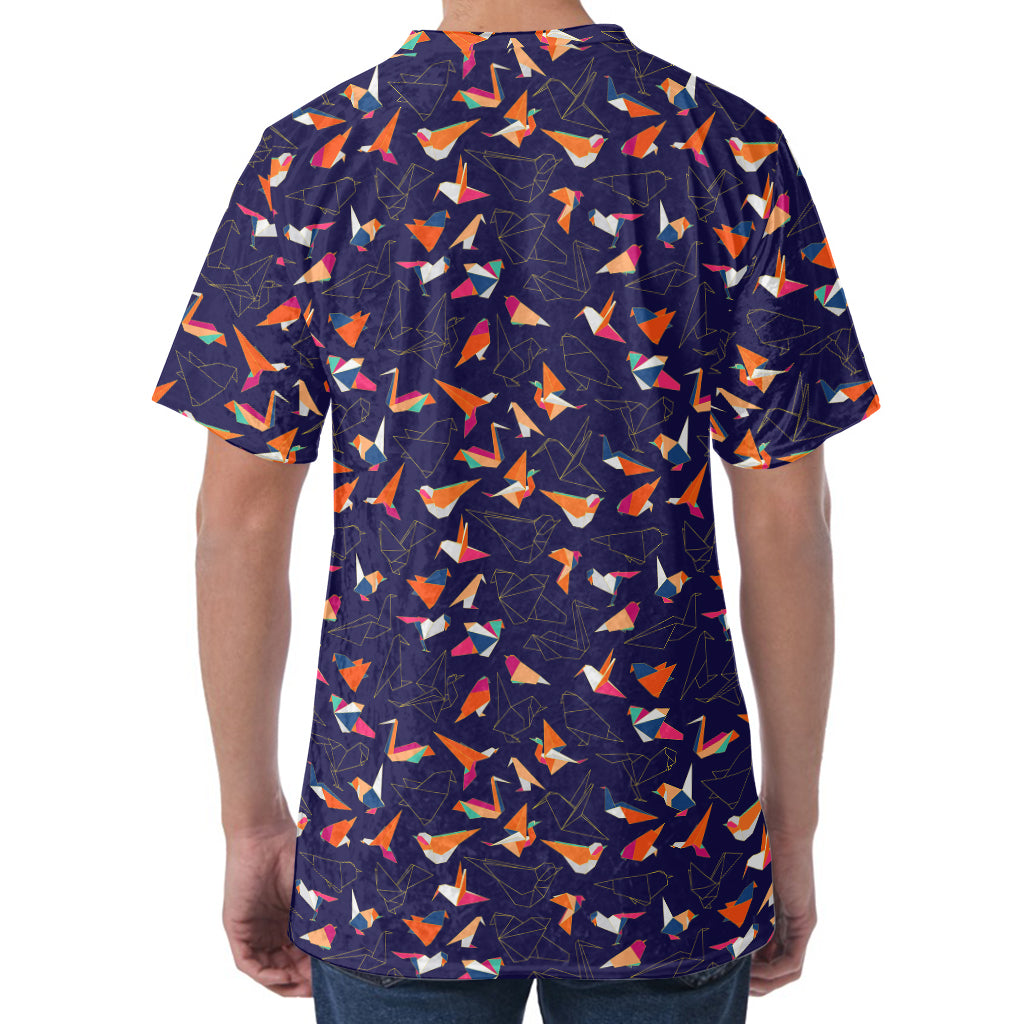 Colorful Origami Bird Pattern Print Men's Velvet T-Shirt