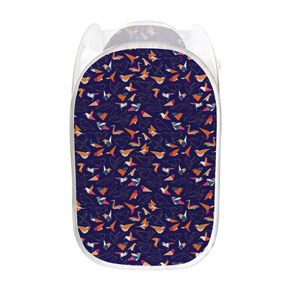 Colorful Origami Bird Pattern Print Mesh Laundry Hamper