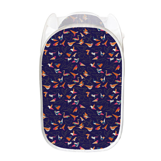 Colorful Origami Bird Pattern Print Mesh Laundry Hamper