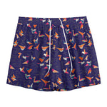 Colorful Origami Bird Pattern Print Mesh Shorts