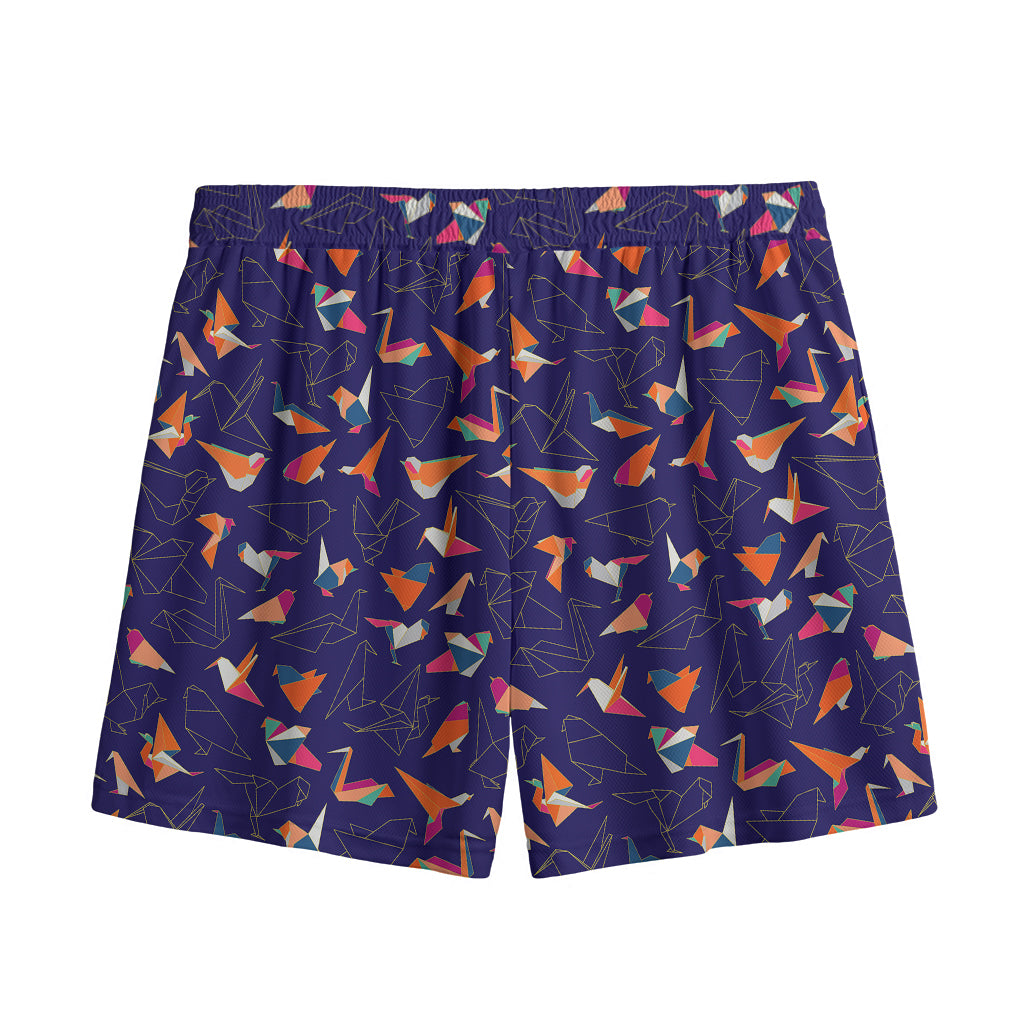 Colorful Origami Bird Pattern Print Mesh Shorts