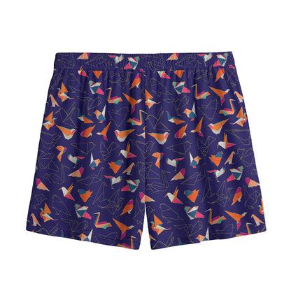 Colorful Origami Bird Pattern Print Mesh Shorts