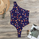 Colorful Origami Bird Pattern Print One Shoulder Bodysuit