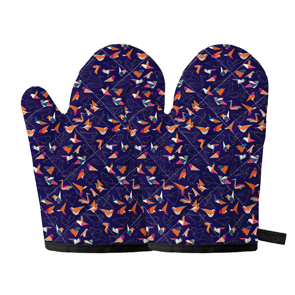 Colorful Origami Bird Pattern Print Oven Mitts