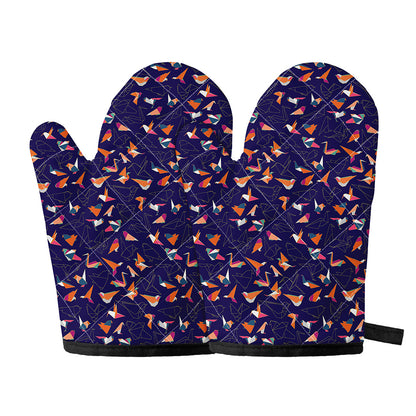 Colorful Origami Bird Pattern Print Oven Mitts