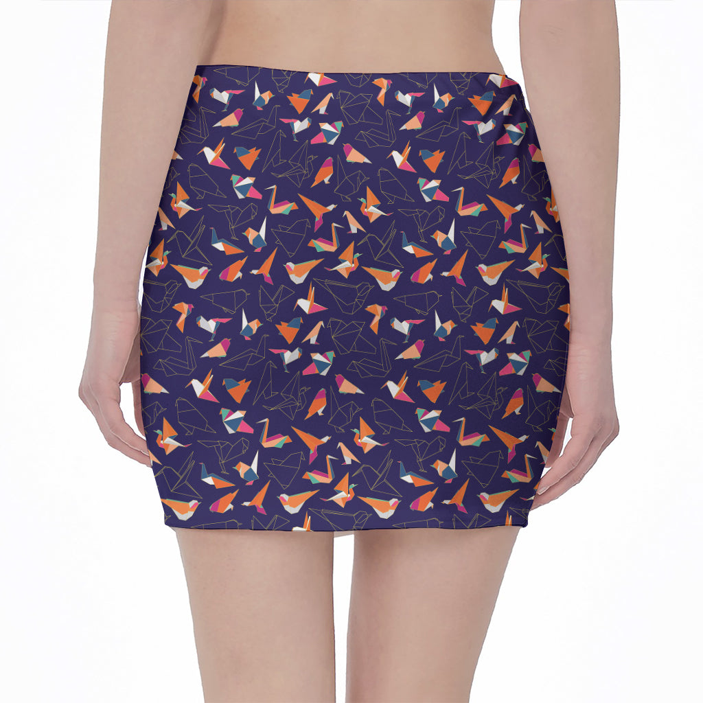 Colorful Origami Bird Pattern Print Pencil Mini Skirt