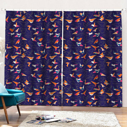 Colorful Origami Bird Pattern Print Pencil Pleat Curtains