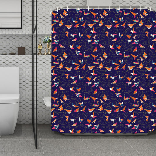 Colorful Origami Bird Pattern Print Polyester Shower Curtain