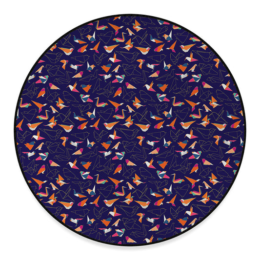 Colorful Origami Bird Pattern Print Round Floor Mat