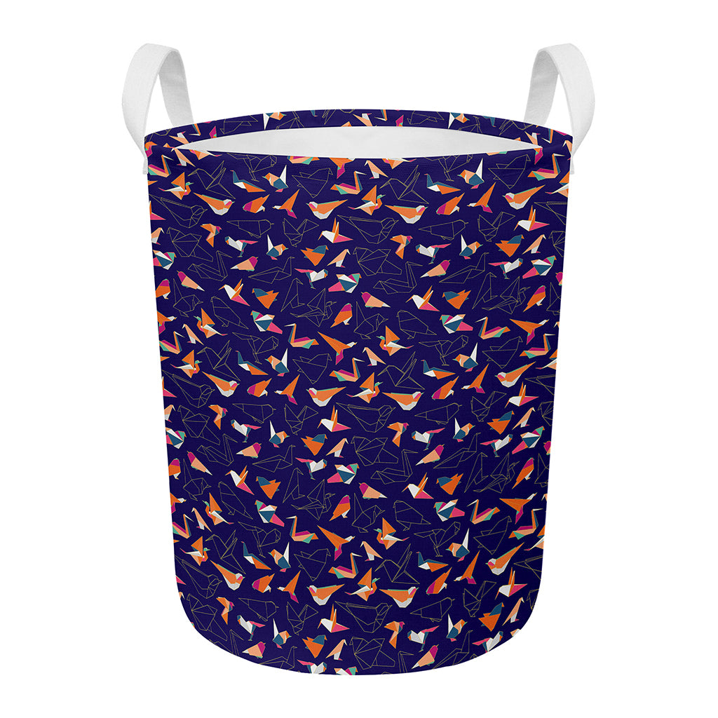 Colorful Origami Bird Pattern Print Round Laundry Basket