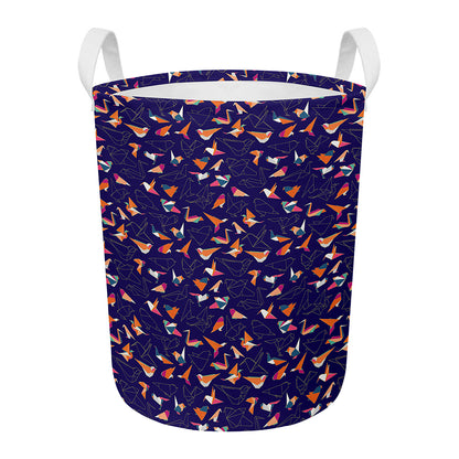 Colorful Origami Bird Pattern Print Round Laundry Basket