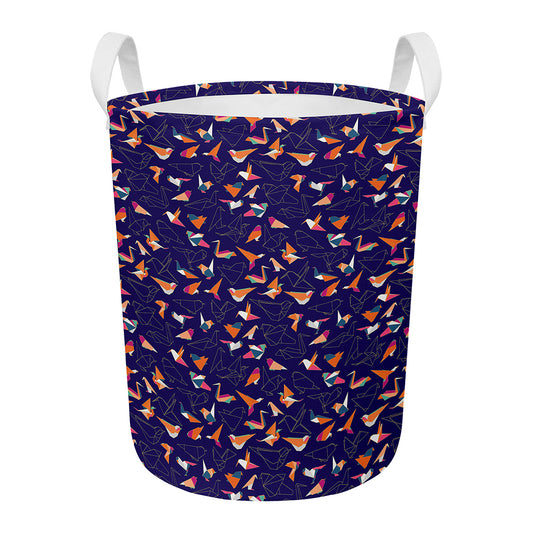 Colorful Origami Bird Pattern Print Round Laundry Basket