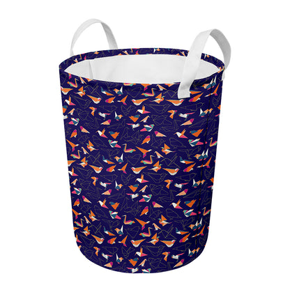 Colorful Origami Bird Pattern Print Round Laundry Basket