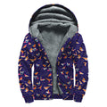 Colorful Origami Bird Pattern Print Sherpa Lined Zip Up Hoodie
