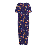 Colorful Origami Bird Pattern Print Short Sleeve Long Nightdress