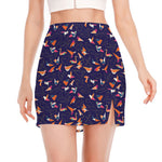 Colorful Origami Bird Pattern Print Side Slit Mini Skirt
