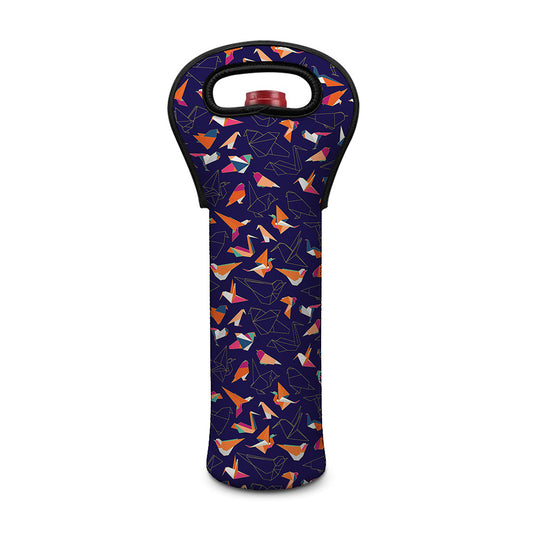 Colorful Origami Bird Pattern Print Single Neoprene Wine Tote