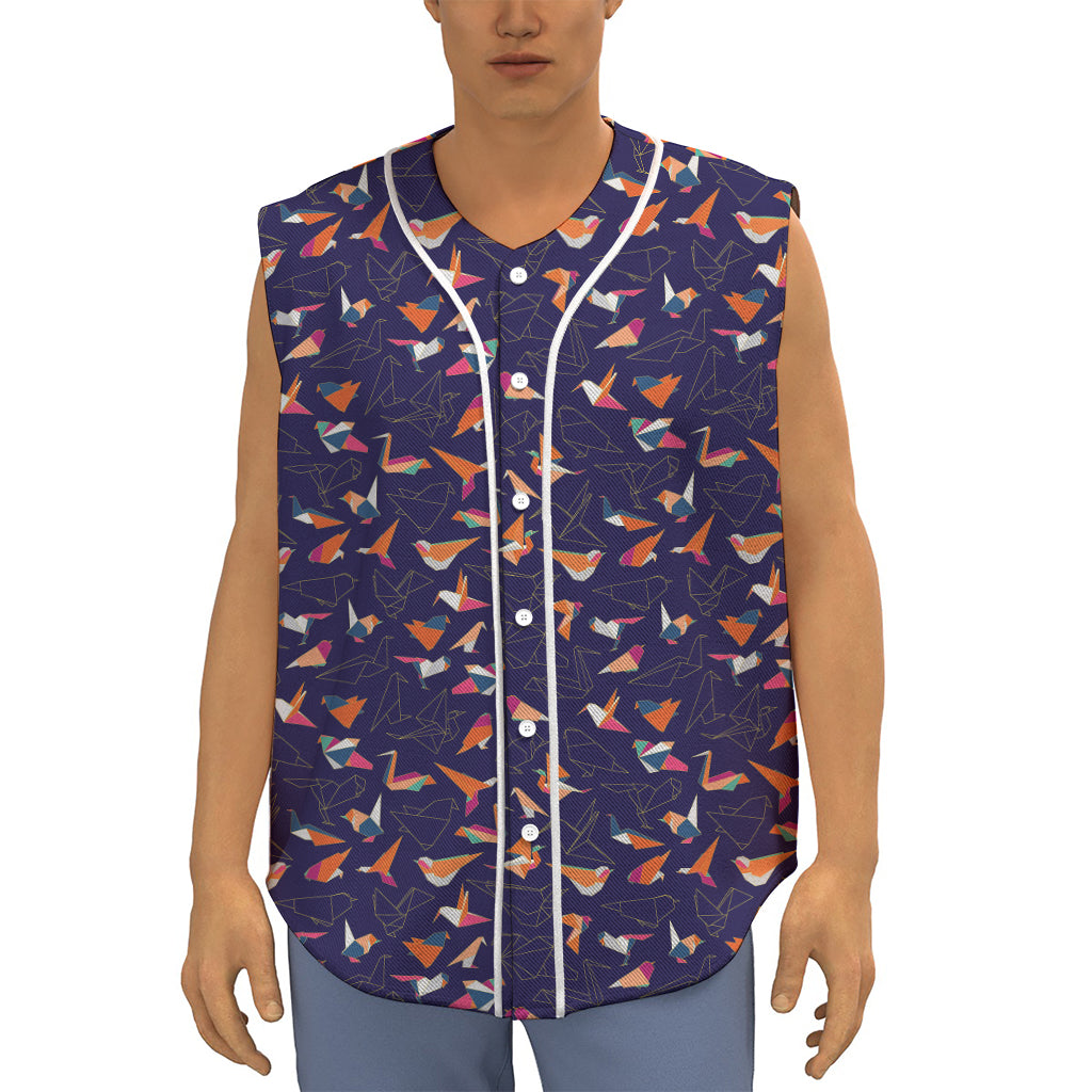 Colorful Origami Bird Pattern Print Sleeveless Baseball Jersey