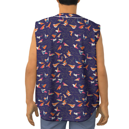 Colorful Origami Bird Pattern Print Sleeveless Baseball Jersey