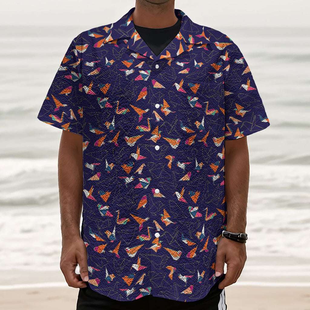 Colorful Origami Bird Pattern Print Textured Short Sleeve Shirt
