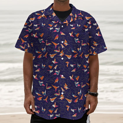 Colorful Origami Bird Pattern Print Textured Short Sleeve Shirt