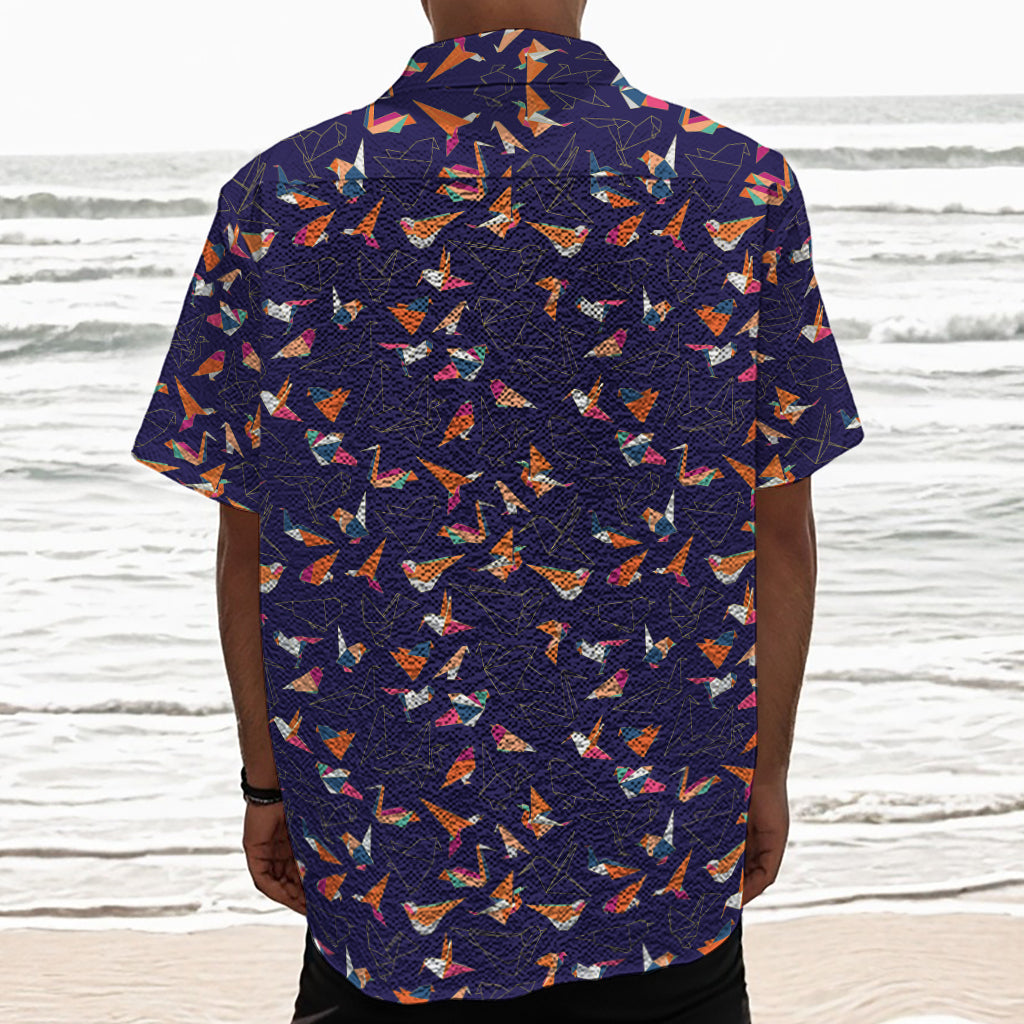 Colorful Origami Bird Pattern Print Textured Short Sleeve Shirt