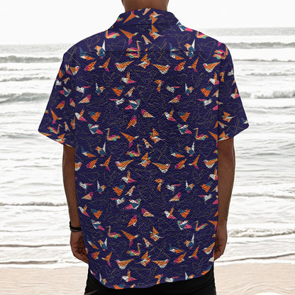 Colorful Origami Bird Pattern Print Textured Short Sleeve Shirt