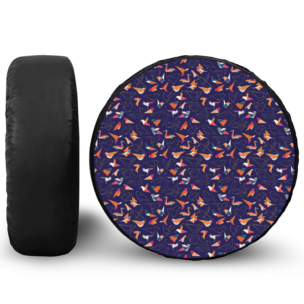 Colorful Origami Bird Pattern Print Tire Cover