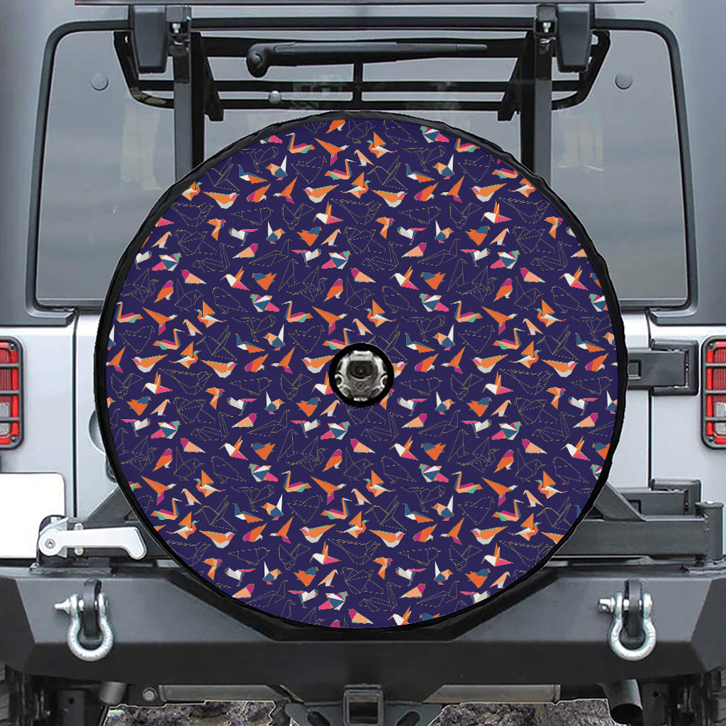 Colorful Origami Bird Pattern Print Tire Cover With Camera Hole