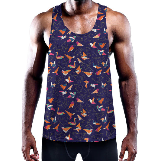 Colorful Origami Bird Pattern Print Training Tank Top