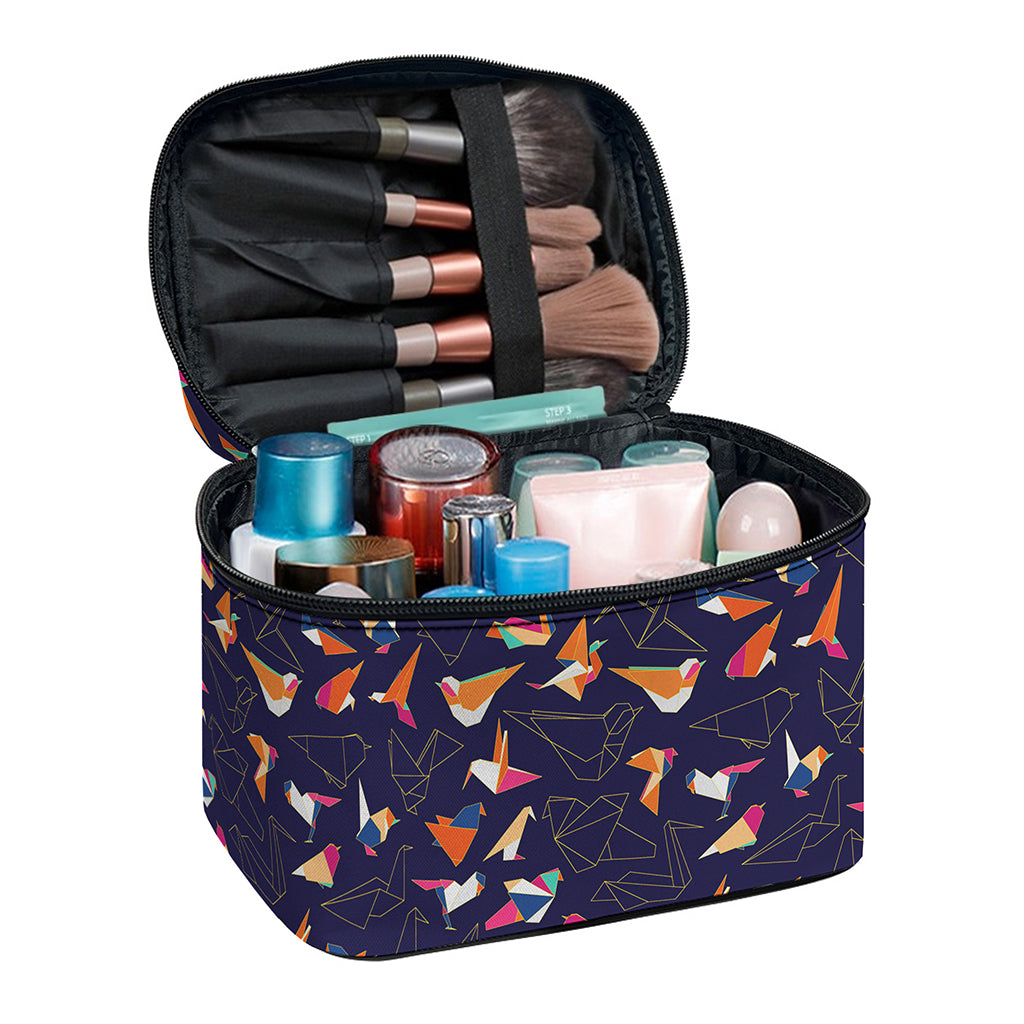 Colorful Origami Bird Pattern Print Travel Makeup Bag