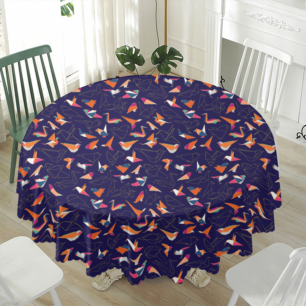 Colorful Origami Bird Pattern Print Waterproof Round Tablecloth