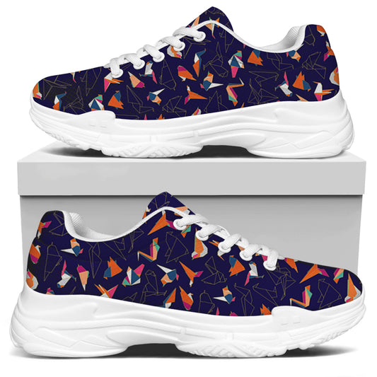 Colorful Origami Bird Pattern Print White Chunky Shoes