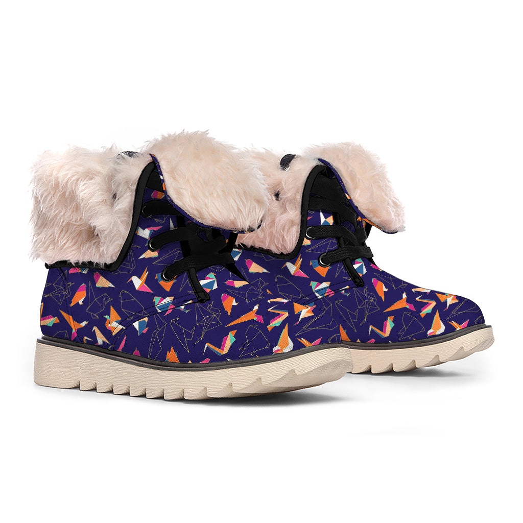 Colorful Origami Bird Pattern Print Winter Boots