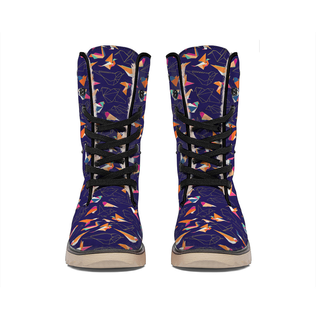 Colorful Origami Bird Pattern Print Winter Boots