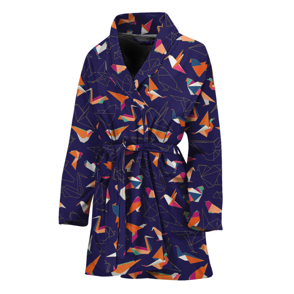 Colorful Origami Bird Pattern Print Women's Bathrobe