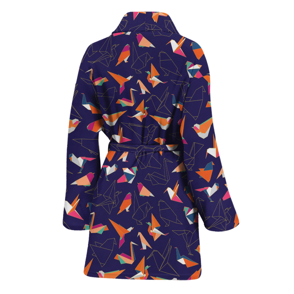 Colorful Origami Bird Pattern Print Women's Bathrobe