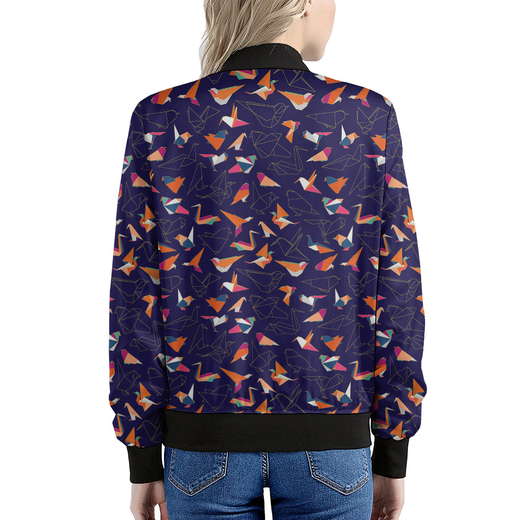 Colorful Origami Bird Pattern Print Women's Bomber Jacket