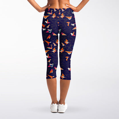 Colorful Origami Bird Pattern Print Women's Capri Leggings