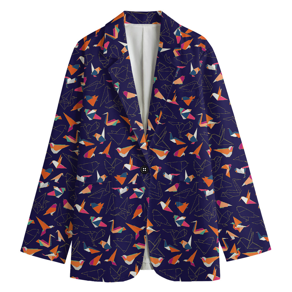 Colorful Origami Bird Pattern Print Women's Cotton Blazer
