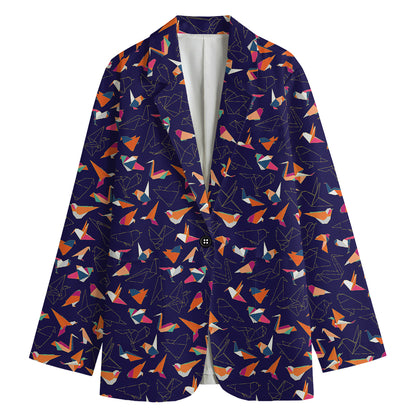 Colorful Origami Bird Pattern Print Women's Cotton Blazer