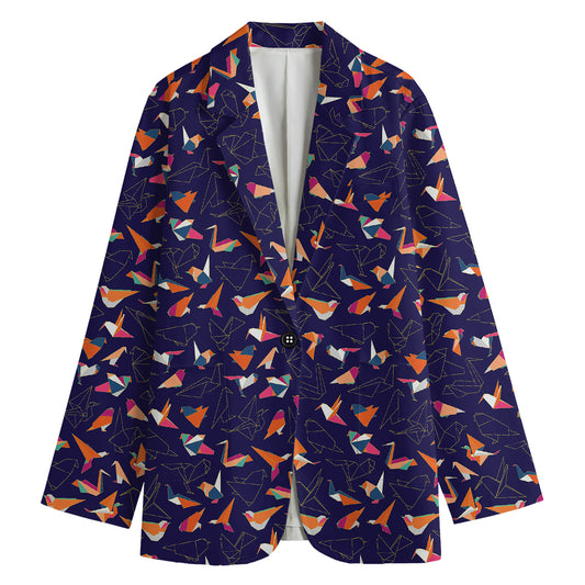 Colorful Origami Bird Pattern Print Women's Cotton Blazer