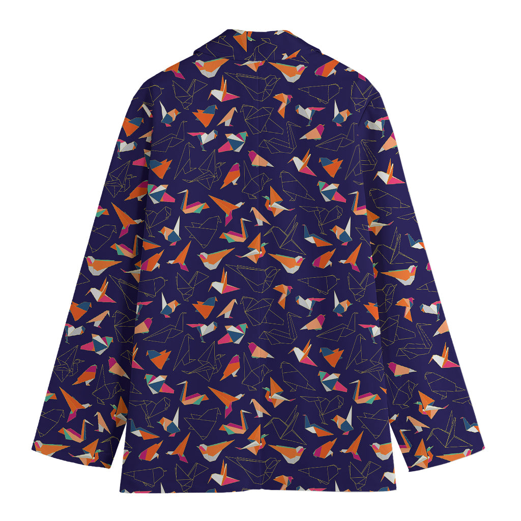Colorful Origami Bird Pattern Print Women's Cotton Blazer