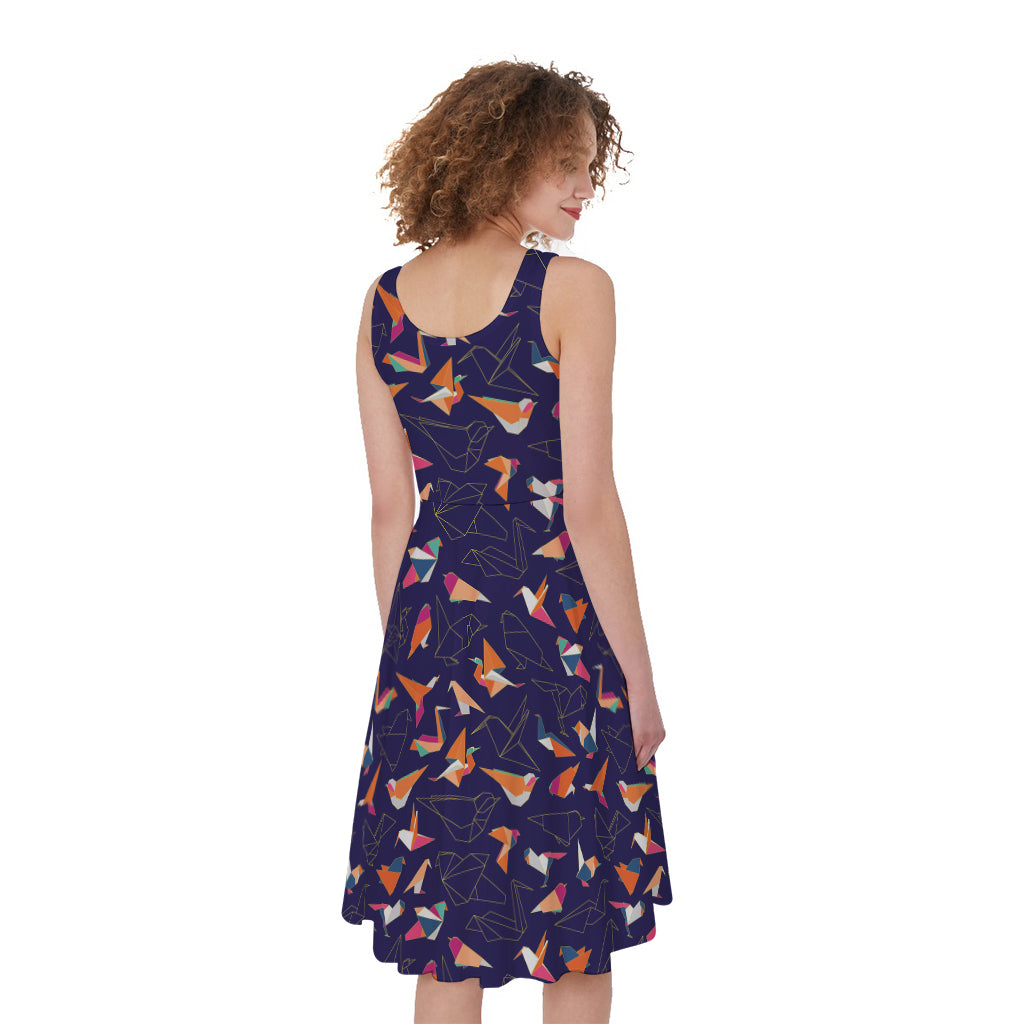 Colorful Origami Bird Pattern Print Women's Sleeveless Dress